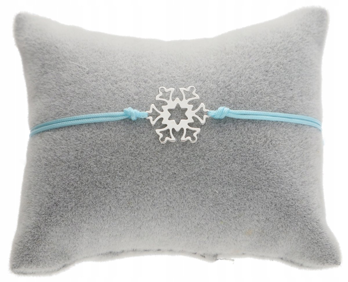 Bransoletka srebrna sznurkowa śnieżynka śnieżka ze śnieżką SREBRO 925