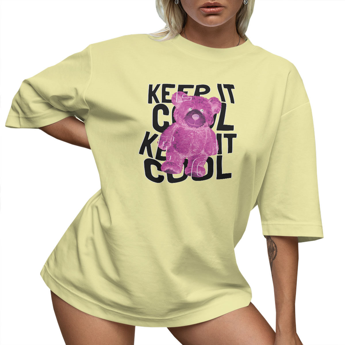T-SHIRT OVERSIZE LUŹNA KOSZULKA MIŚ KEEP COOL NAPIS XXXL SUKIENKA JAKOŚĆ