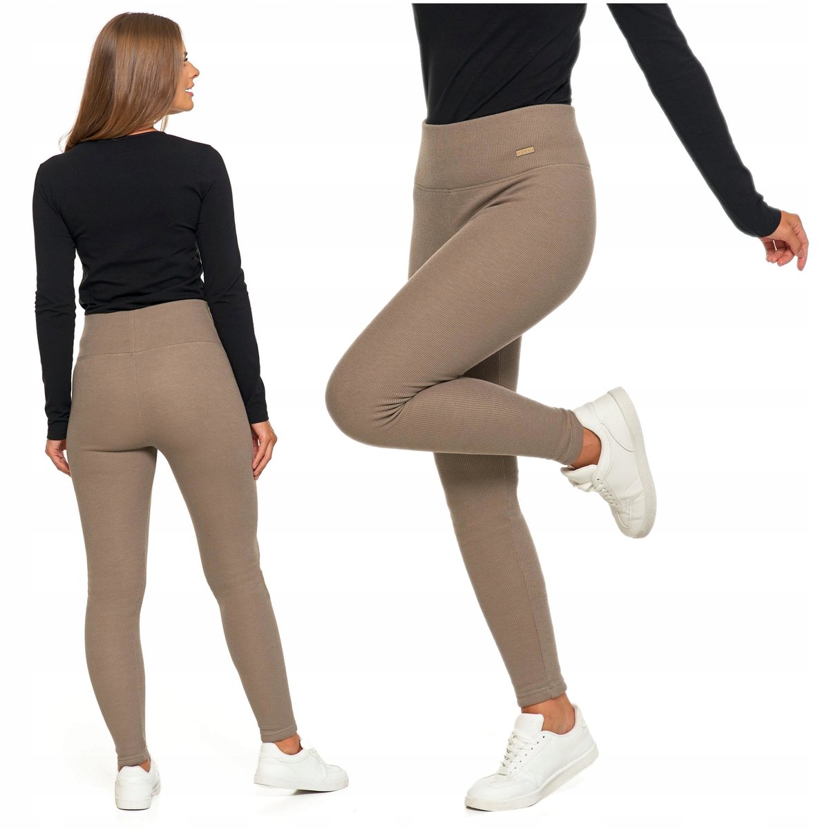 Ocieplane Legginsy Prążkowane Damskie Ciepłe Wysoki Stan MORAJ L/XL