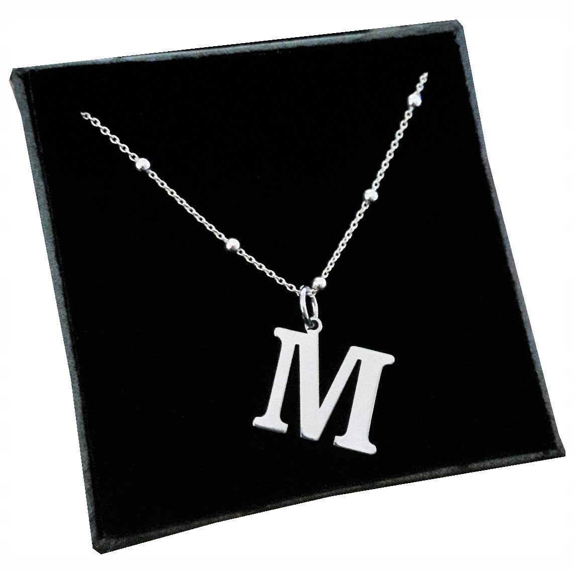 Srebrny łańcuszek kulkowy z dużą literką M 50cm SR