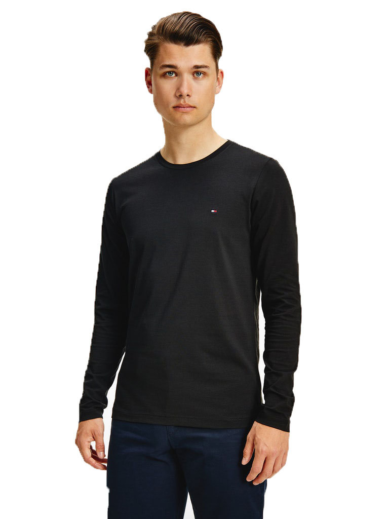 TOMMY  HILFIGER MĘSKA KOSZULKA Z DŁUGIM RĘKAWEM STRETCH SLIM FIT LONG SLEEVE TEE BLACK MW0MW10804 BDS  - Rozmiar: S