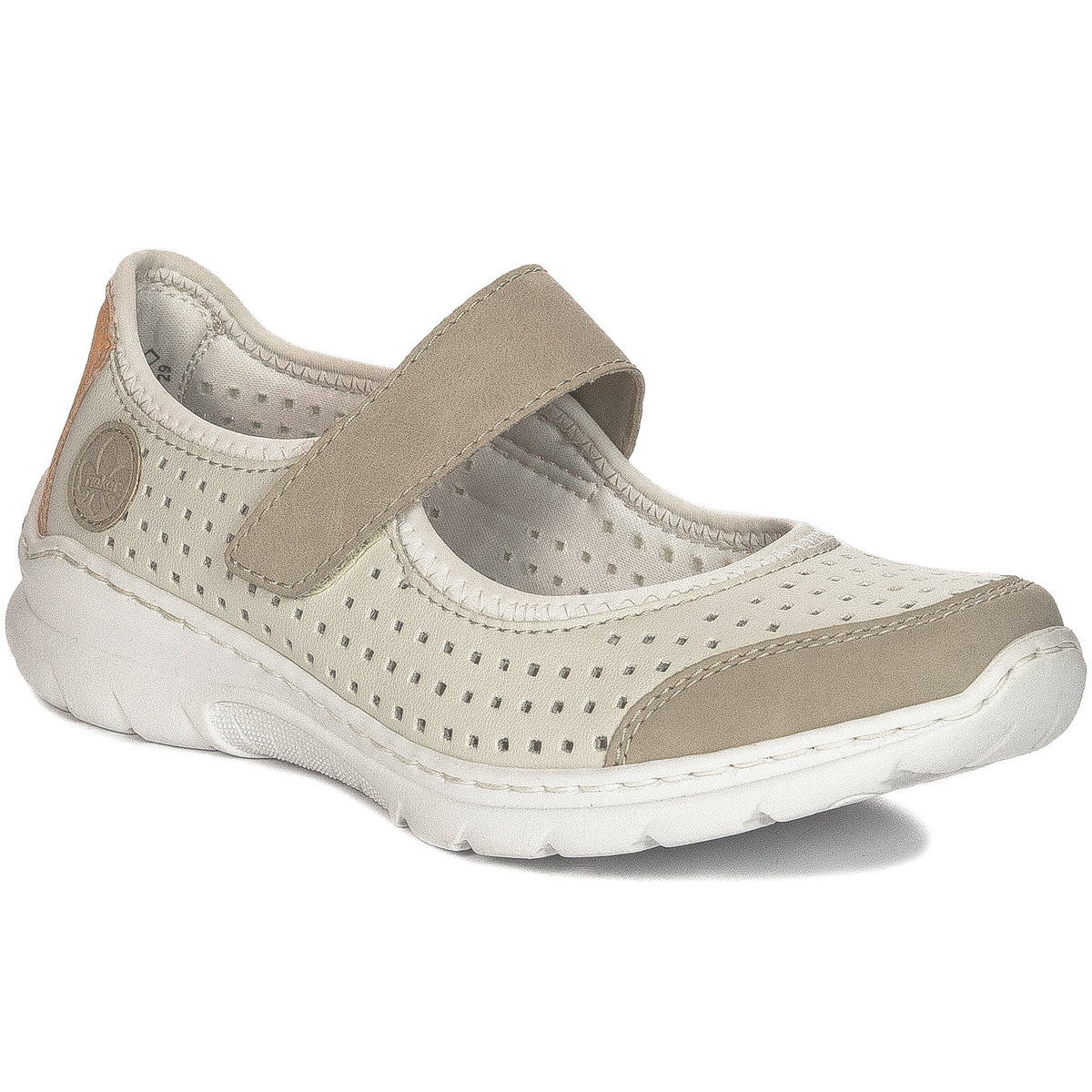 Rieker Półbuty damskie ażurowe na rzep białe-38