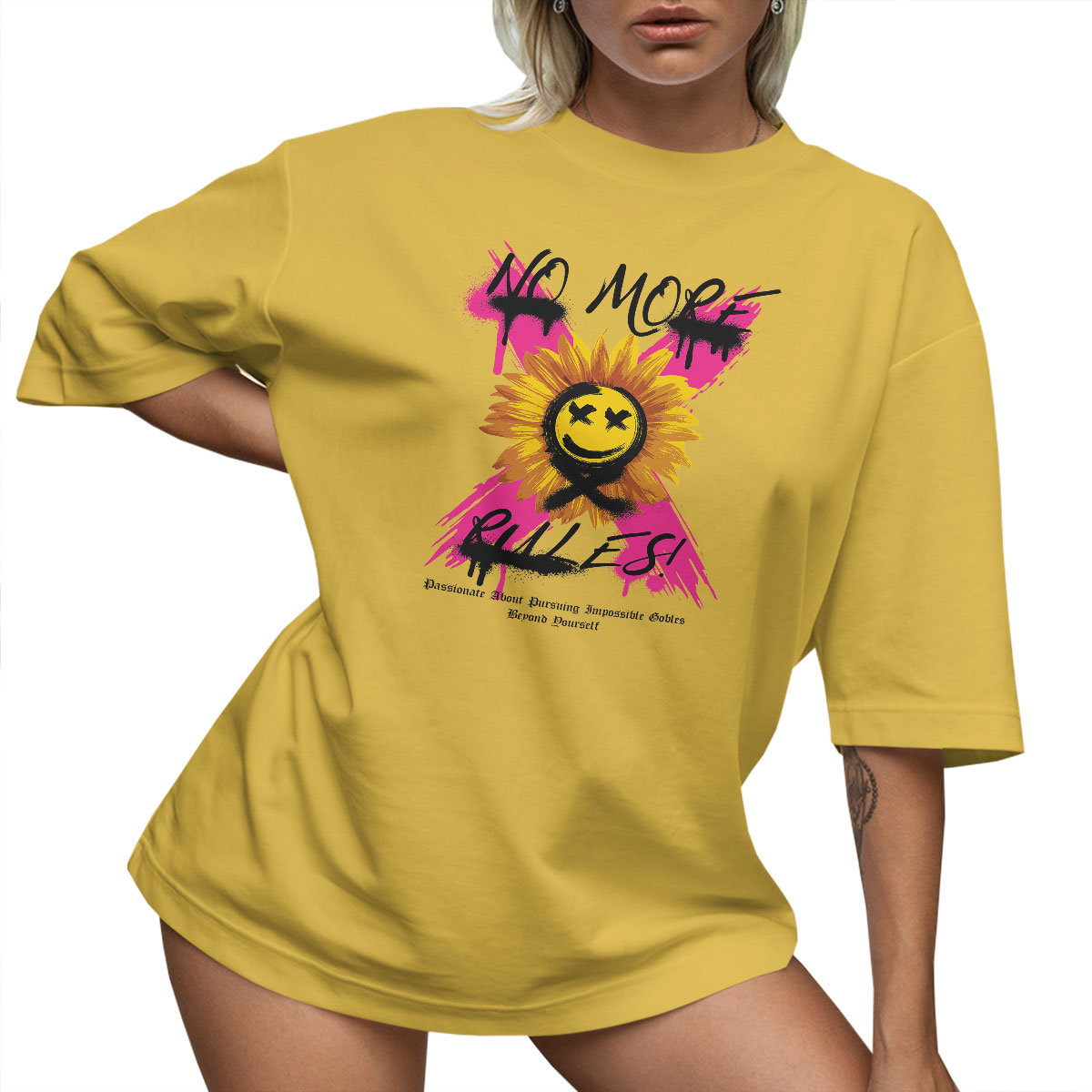 T-SHIRT OVERSIZE LUŹNA KOSZULKA NO MORE RULES M SUKIENKA JAKOŚĆ