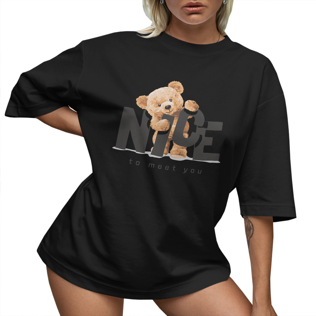 T-SHIRT OVERSIZE LUŹNA KOSZULKA KRÓTKA MIŚ L SUKIENKA JAKOŚĆ