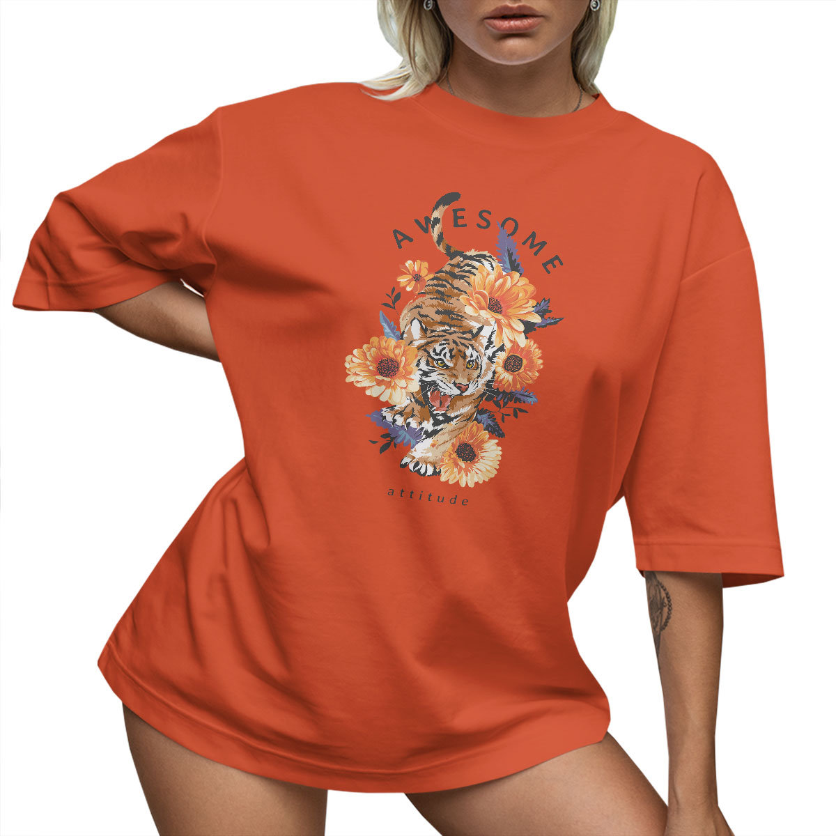 T-SHIRT OVERSIZE LUŹNA KOSZULKA BASIC TYGRYS L SUKIENKA JAKOŚĆ