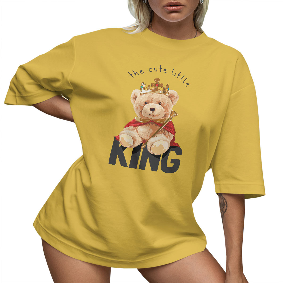 T-SHIRT OVERSIZE LUŹNA KOSZULKA BASIC MIŚ KING NAPIS S SUKIENKA JAKOŚĆ