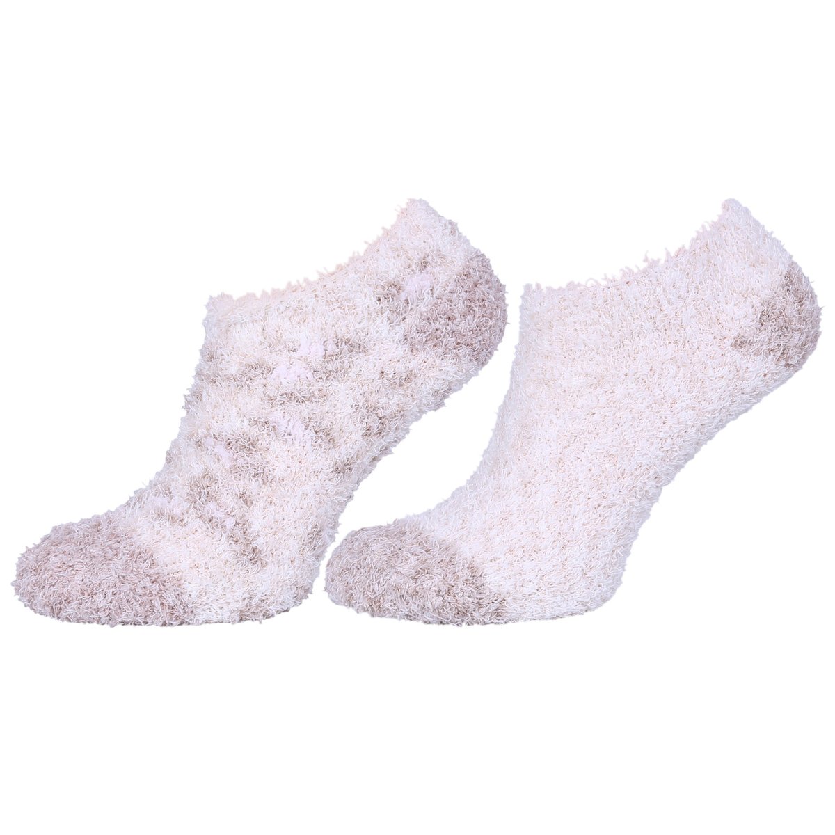 Beżowe, puchate skarpetki damskie typu stopki - 2 pary