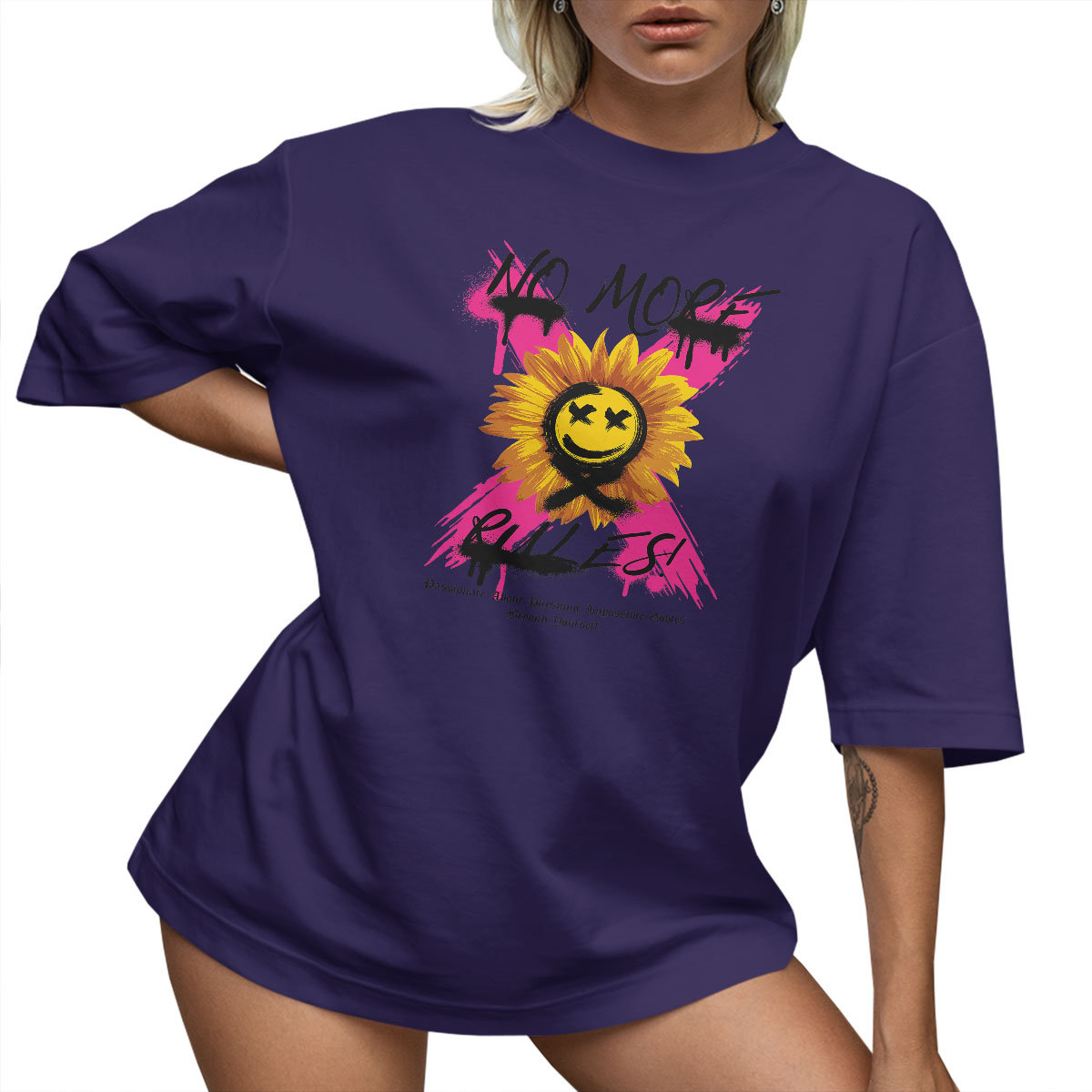 T-SHIRT OVERSIZE LUŹNA KOSZULKA NO MORE RULES M SUKIENKA JAKOŚĆ