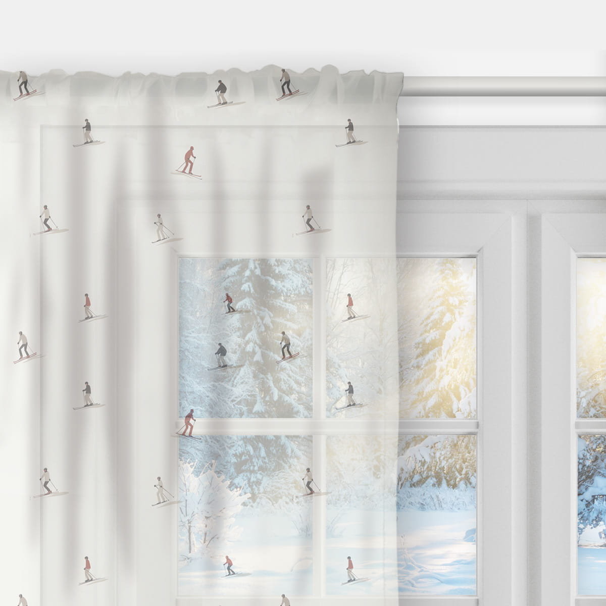 Firana WINTER wzór BN76 | Narciarze 140 x 280 cm
