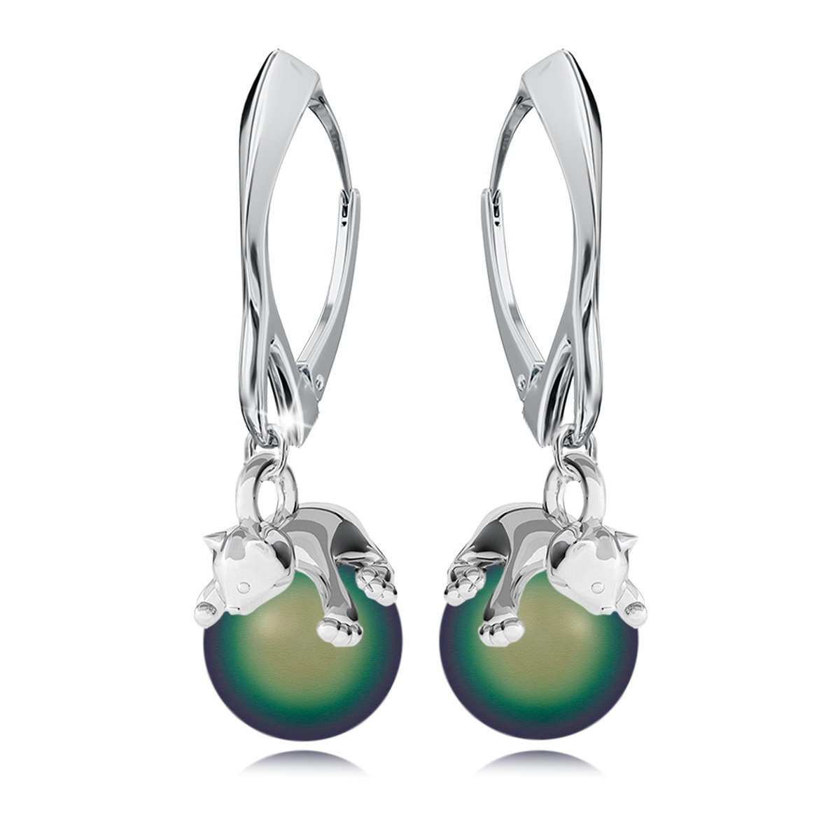 Kolczyki Srebrne Piękne Perły Kotki Wiszące Biżuteria Ślubna Rocznica Prezent Dla Kobiety Mamy Dziewczyny Walentynki Święta Imieniny Urodziny 925