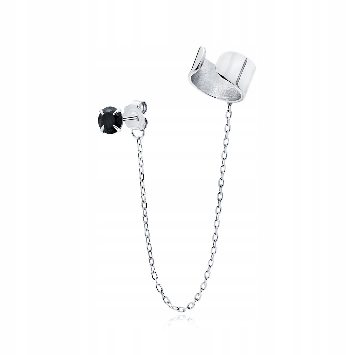 Srebrna nausznica zacisk SREBRO 925 czarna cyrkonia