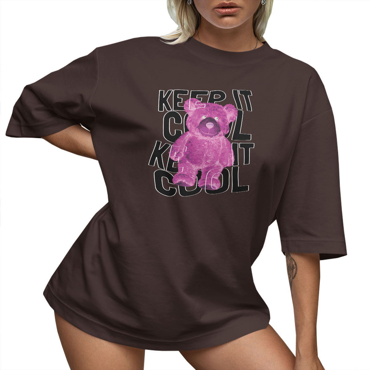 T-SHIRT OVERSIZE LUŹNA KOSZULKA MIŚ KEEP COOL NAPIS XL SUKIENKA JAKOŚĆ