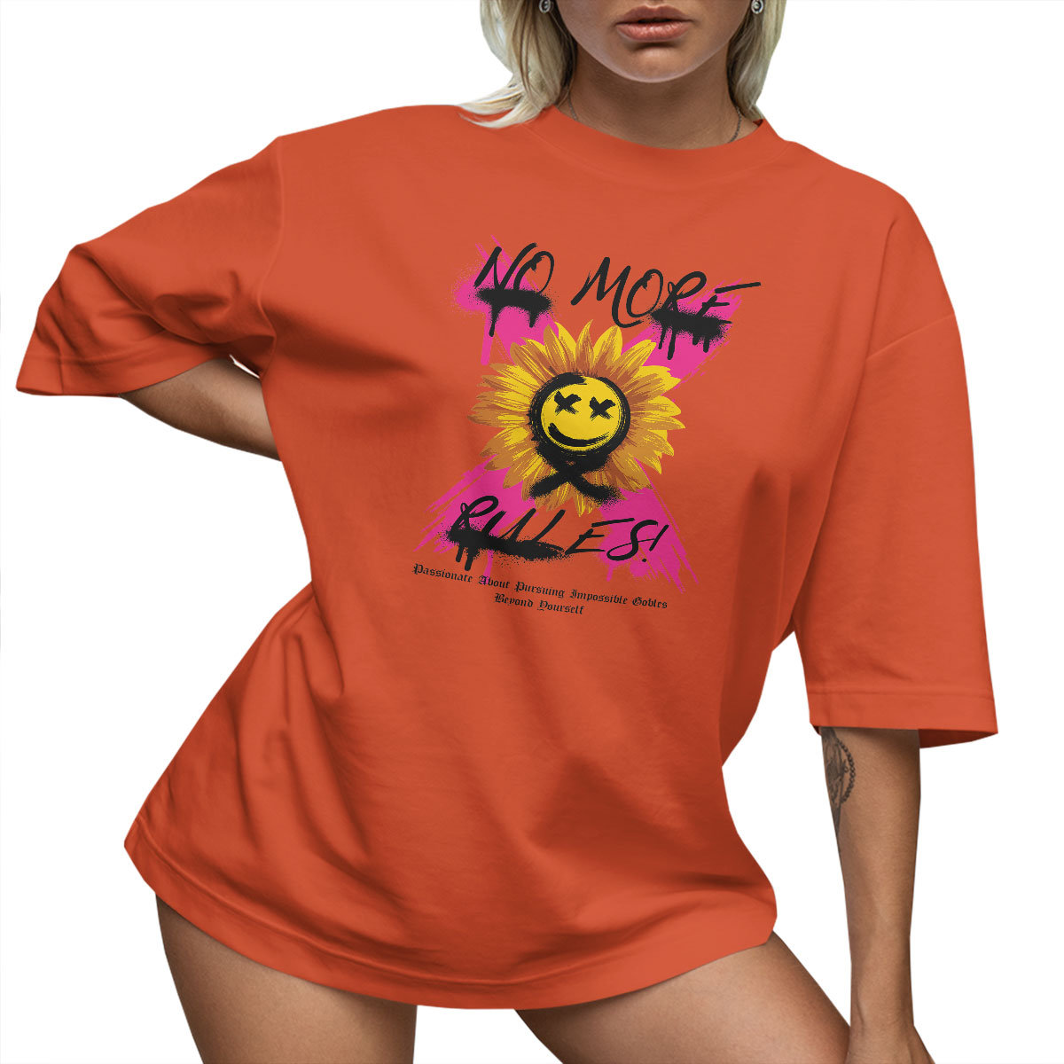 T-SHIRT OVERSIZE LUŹNA KOSZULKA NO MORE RULES S SUKIENKA JAKOŚĆ