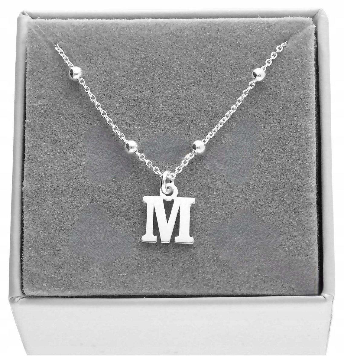 Srebrny naszyjnik z kulkami z literką M lub inna srebro 925 40 cm