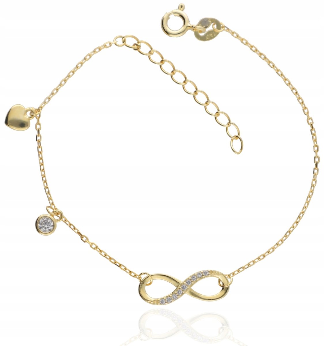 Złota bransoletka nieskończoność infinity z cyrkoniamii srebro 925