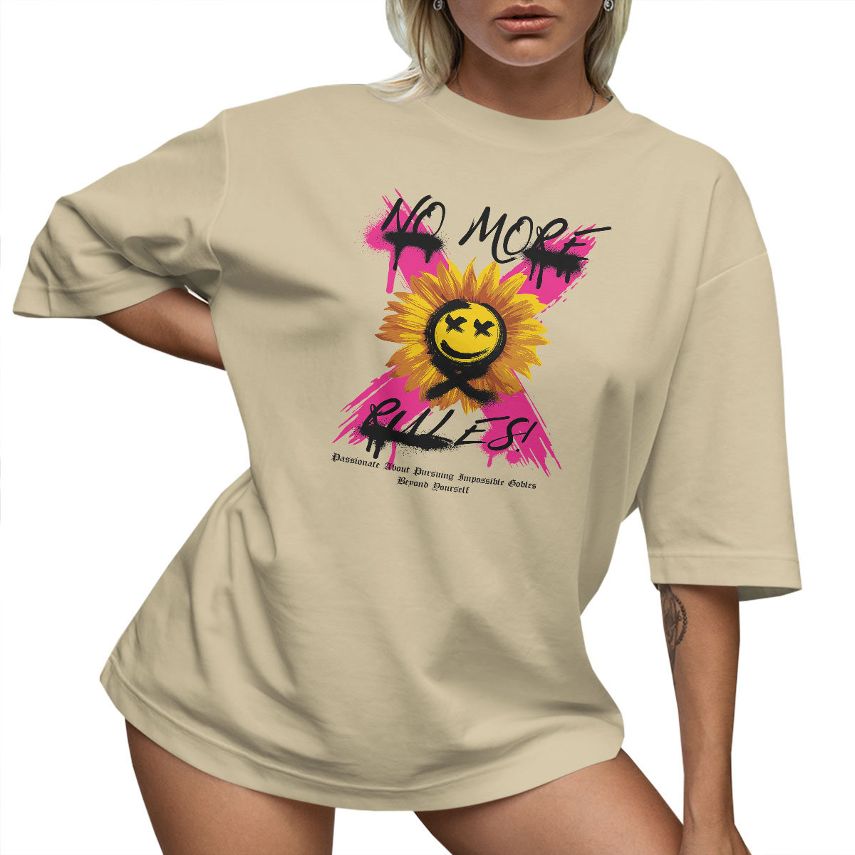 T-SHIRT OVERSIZE LUŹNA KOSZULKA NO MORE RULES L SUKIENKA JAKOŚĆ