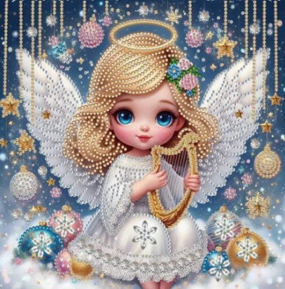 Diamentowa MOZAIKA DO UKŁADANIA-ANIOŁEK z harfą 23x30