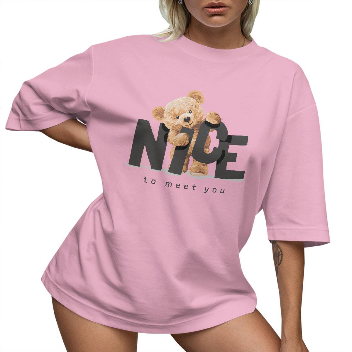 T-SHIRT OVERSIZE LUŹNA KOSZULKA KRÓTKA MIŚ L SUKIENKA JAKOŚĆ