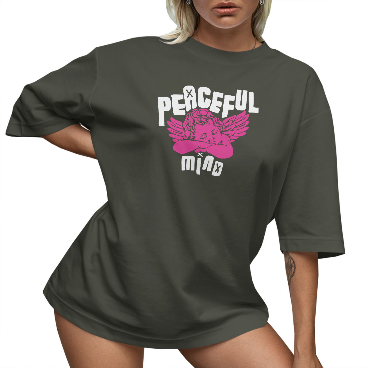 T-SHIRT OVERSIZE LUŹNA KOSZULKA NAPIS ANIOŁ XL SUKIENKA JAKOŚĆ