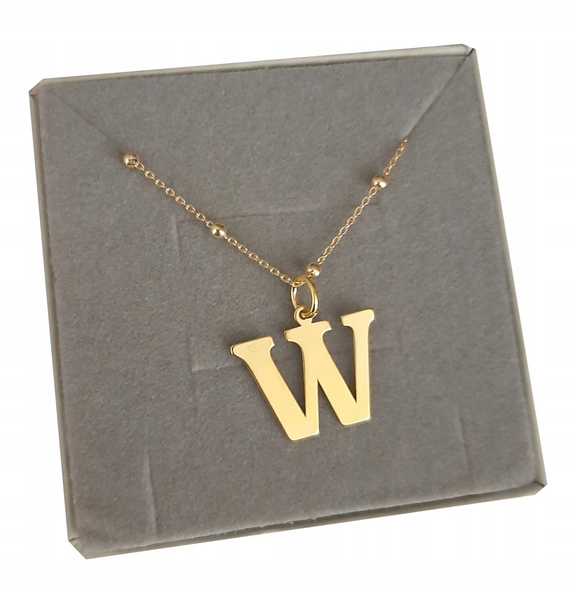 Złoty naszyjnik z kuleczkami z dużą literką W litera W SREBRO 925 40 cm