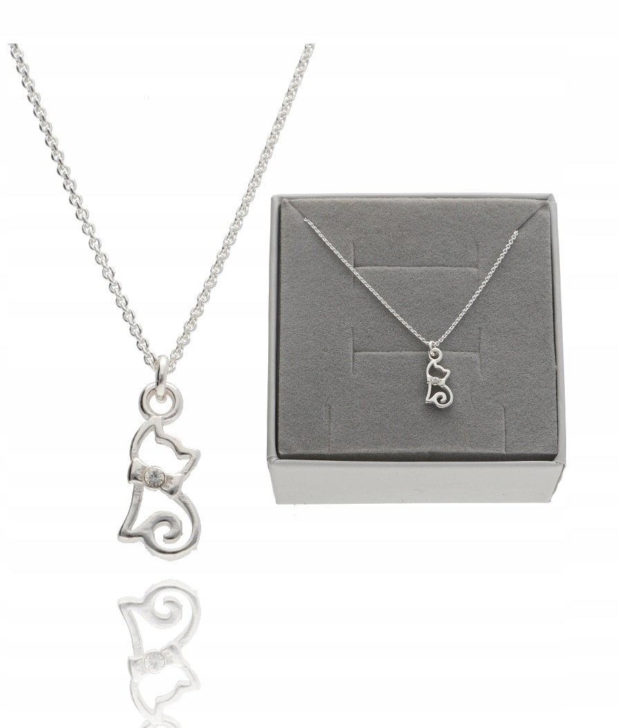 Naszyjnik kot kotek z kotkiem cyrkonia srebro 50cm