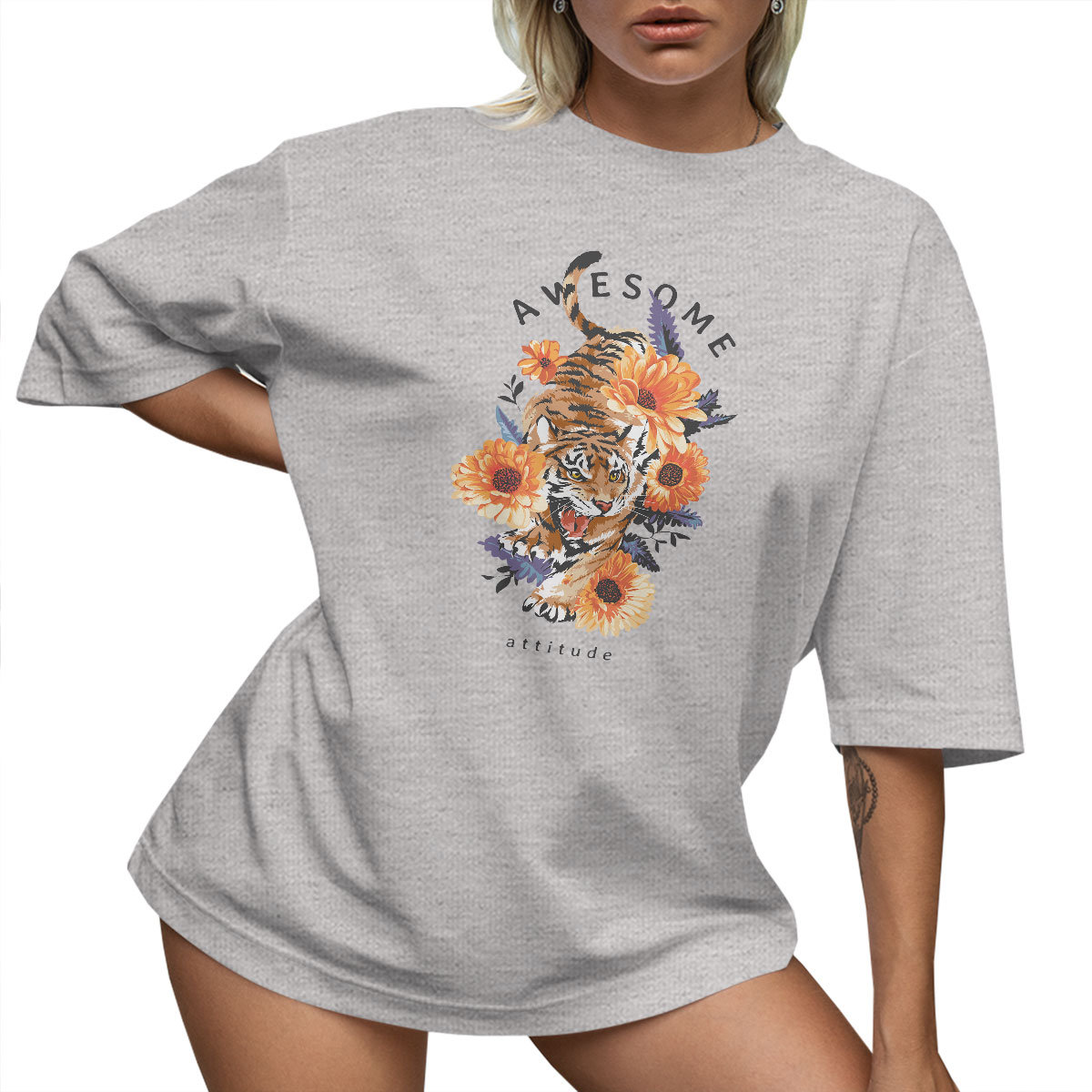 T-SHIRT OVERSIZE LUŹNA KOSZULKA BASIC TYGRYS M SUKIENKA JAKOŚĆ