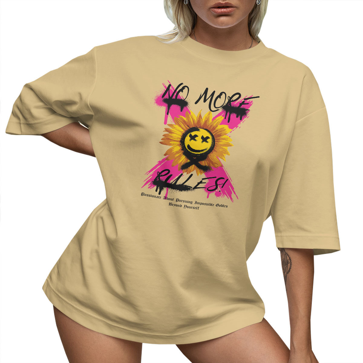 T-SHIRT OVERSIZE LUŹNA KOSZULKA NO MORE RULES XXL SUKIENKA JAKOŚĆ