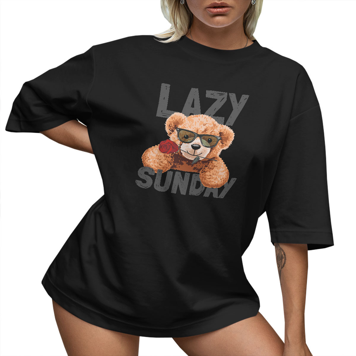 T-SHIRT OVERSIZE LUŹNA KOSZULKA MIŚ RÓŻA NAPIS XXXL SUKIENKA JAKOŚĆ