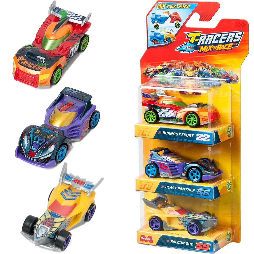T-RACERS 2.0 MIX 'N RACE 3-PAK BURNOUT SPORT + BLAST PANTHER + FALCON GOD