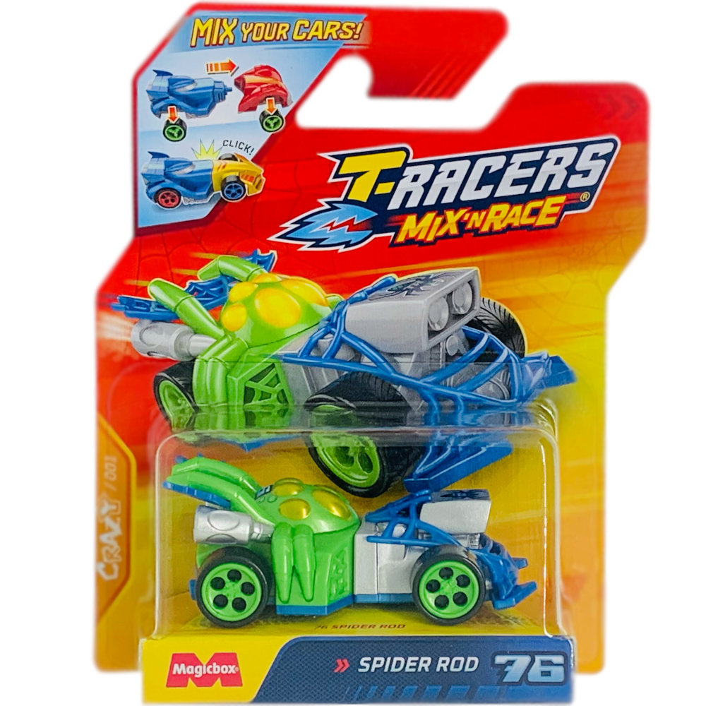 T-RACERS 2.0 MIX 'N RACE MAGIC BOX CRAZY 001 SAMOCHÓD POJAZD SPIDER ROD 76