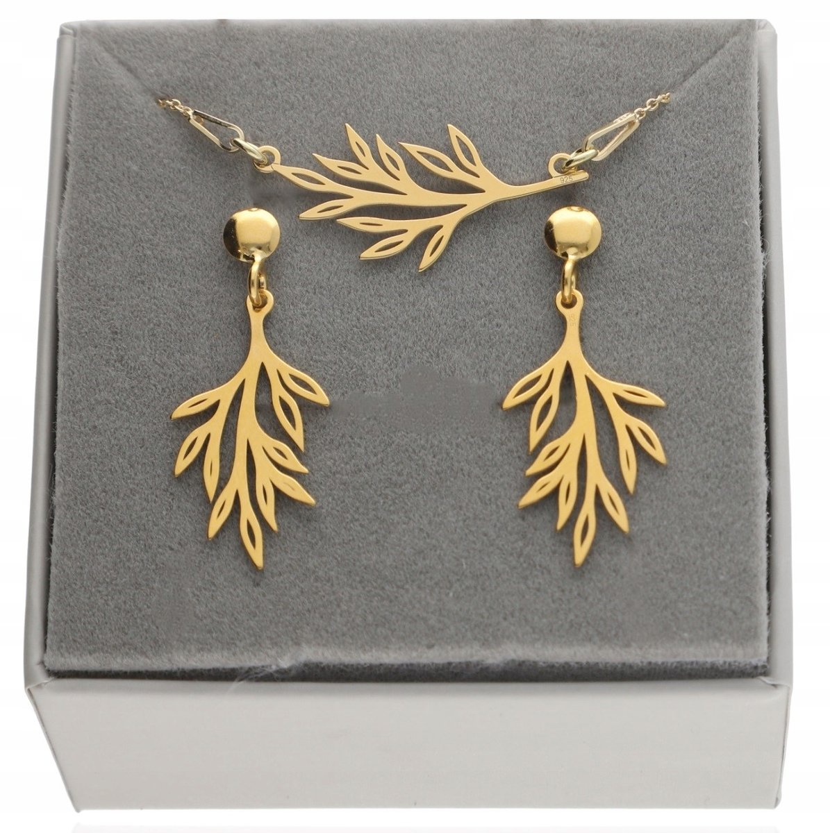 Złoty KOMPLET bizuterii celebrytka LIŚĆ LISTEK SREBRO 925