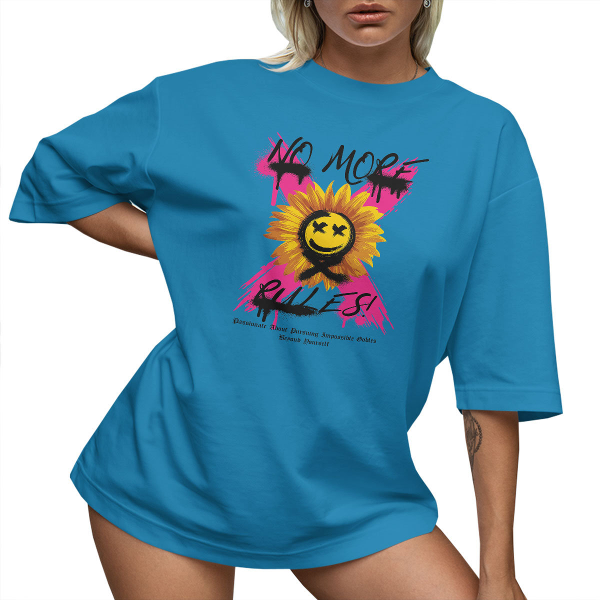 T-SHIRT OVERSIZE LUŹNA KOSZULKA NO MORE RULES M SUKIENKA JAKOŚĆ