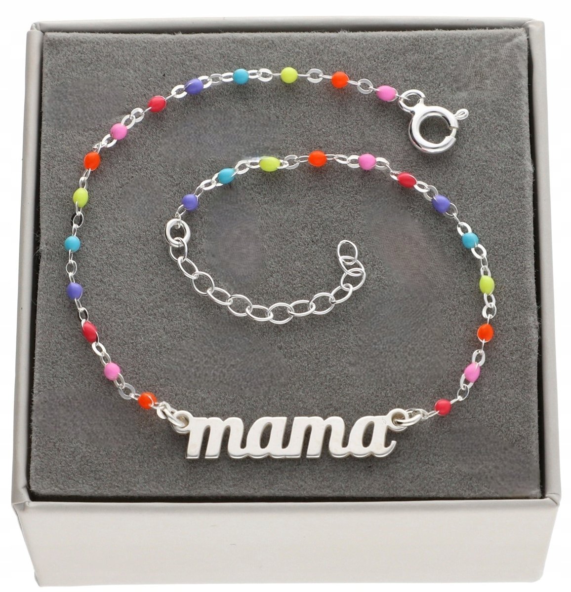 Bransoletka MAMA SREBRO 925 DZIEŃ MATKI dla mamy kolorowa bransoletka 20 cm