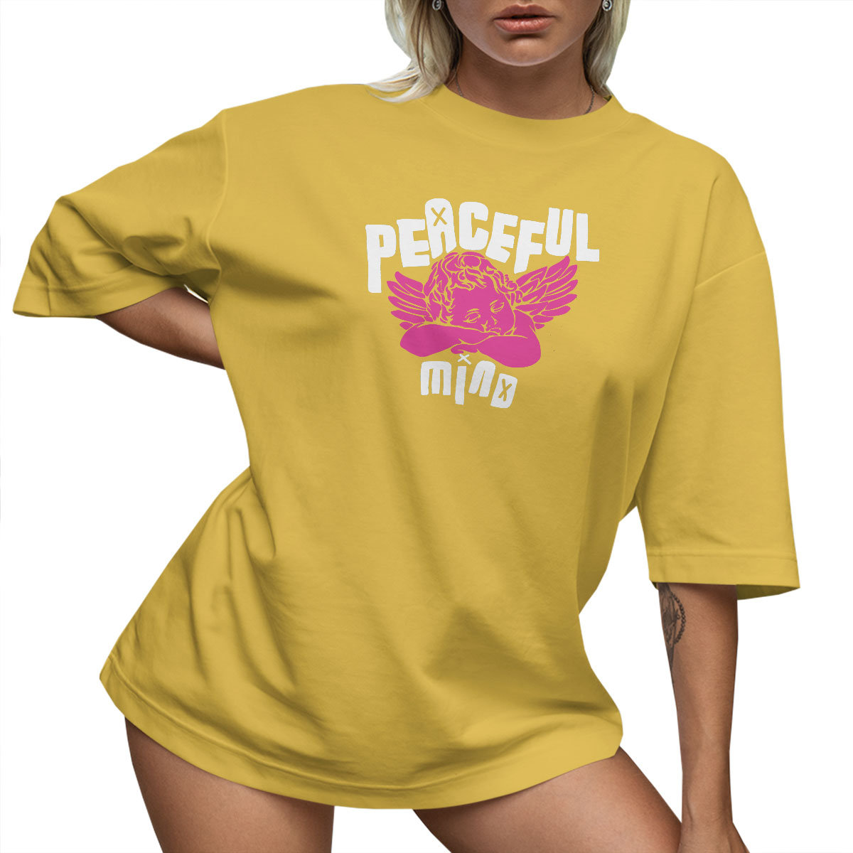 T-SHIRT OVERSIZE LUŹNA KOSZULKA NAPIS ANIOŁ XXXL SUKIENKA JAKOŚĆ