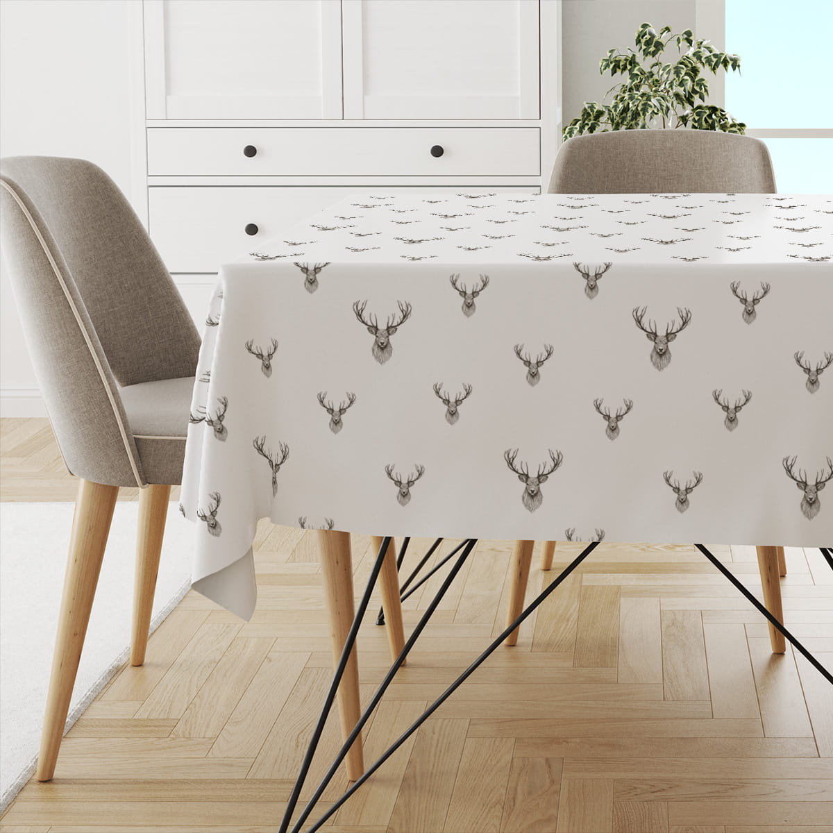 Obrus XMAS wzór XM59 | Jelenie na białym tle 150 x 150 cm