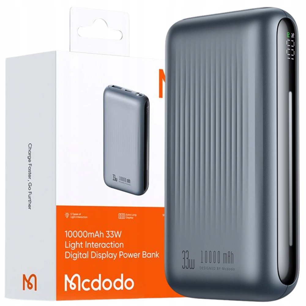 MCDODO POWERBANK 10000MAH Z WYŚWIETLACZEM 2X USB USB-C 33W + KABEL USB-C PD