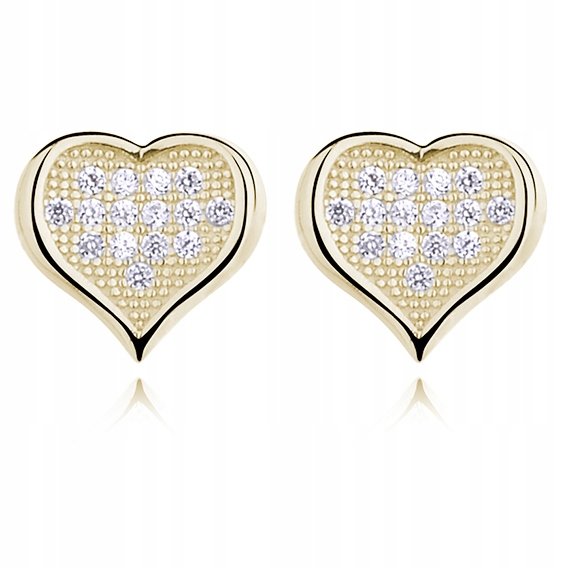 Złote kolczyki SERCE SERDUSZKO cyrkonie srebro 925
