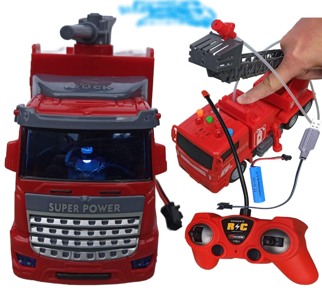 STRAŻ POŻARNA NA PILOT zdalnie sterowana LEJE WODĄ autko samochód wóz strażacki 30x11x16