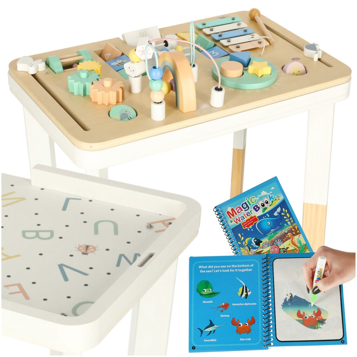 Stolik Manipulacyjny Montessori Edukacyjny Lulilo Kolorowanka Wodna Zestaw