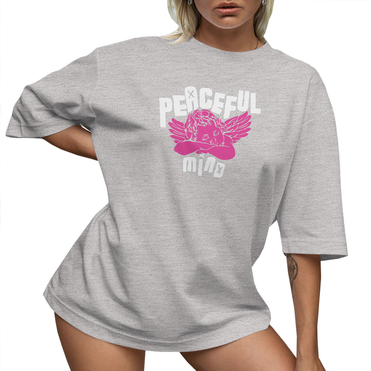 T-SHIRT OVERSIZE LUŹNA KOSZULKA NAPIS ANIOŁ M SUKIENKA JAKOŚĆ