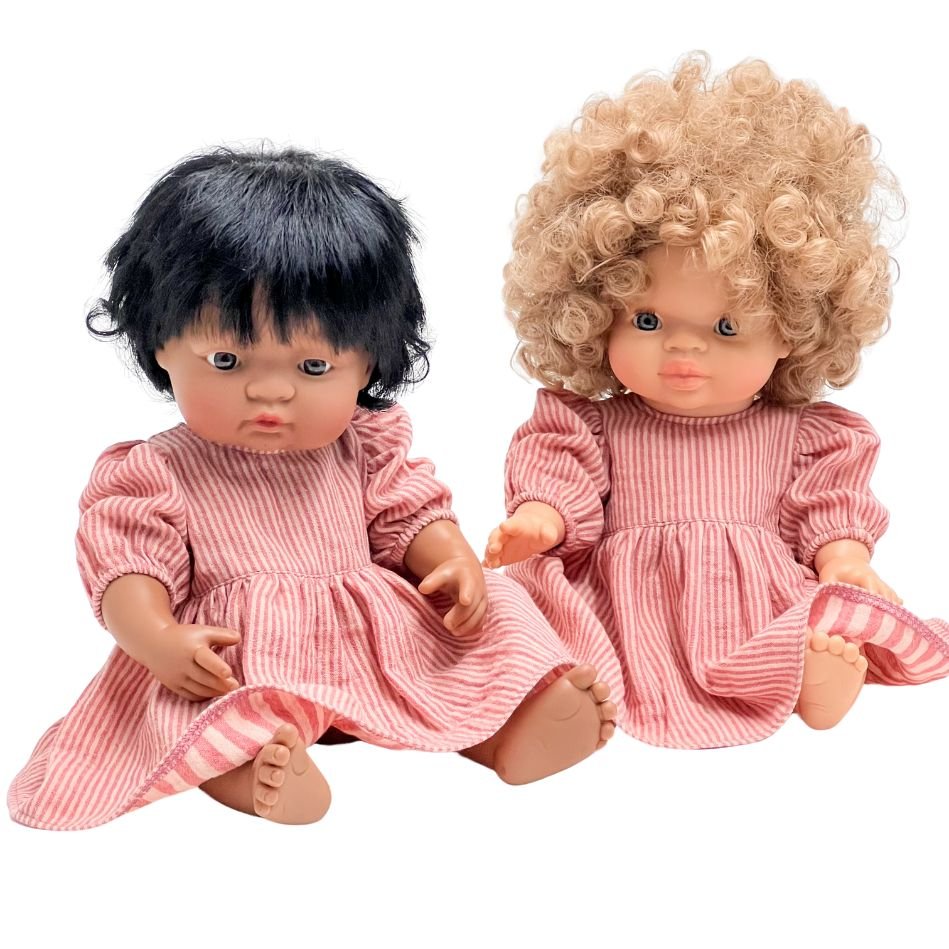Sukienka lub opaska w paseczki dla lalki miniland 38 cm , Minikane 34, beżowa lub papryka sukienka papryka