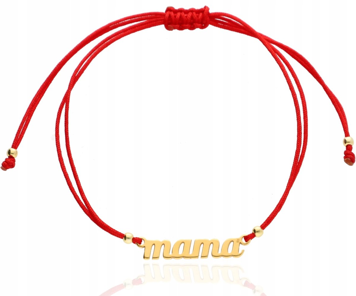 Złota bransoletka sznurkowa MAMA dla mamy DZIEŃ MATKI srebro 925