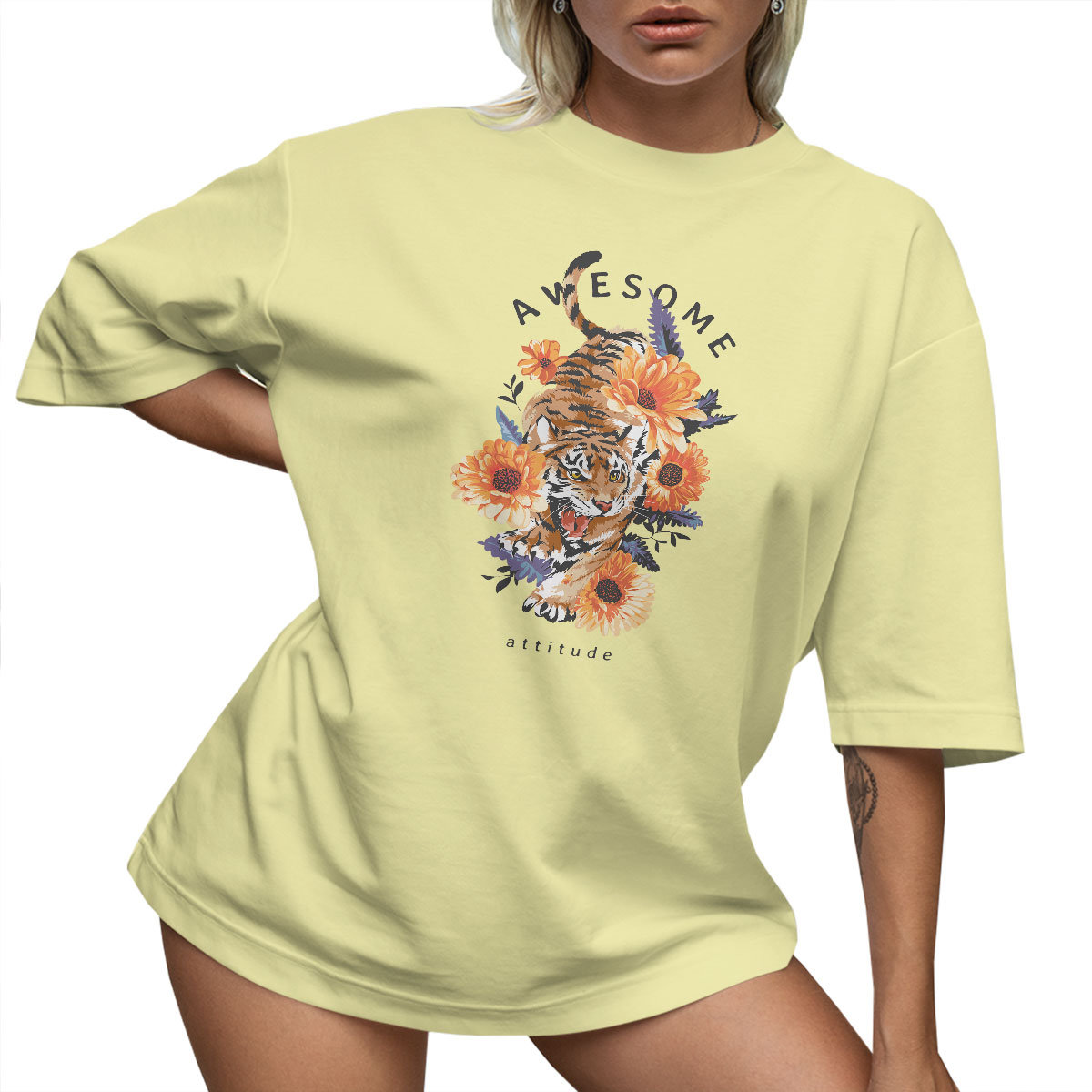 T-SHIRT OVERSIZE LUŹNA KOSZULKA BASIC TYGRYS XL SUKIENKA JAKOŚĆ