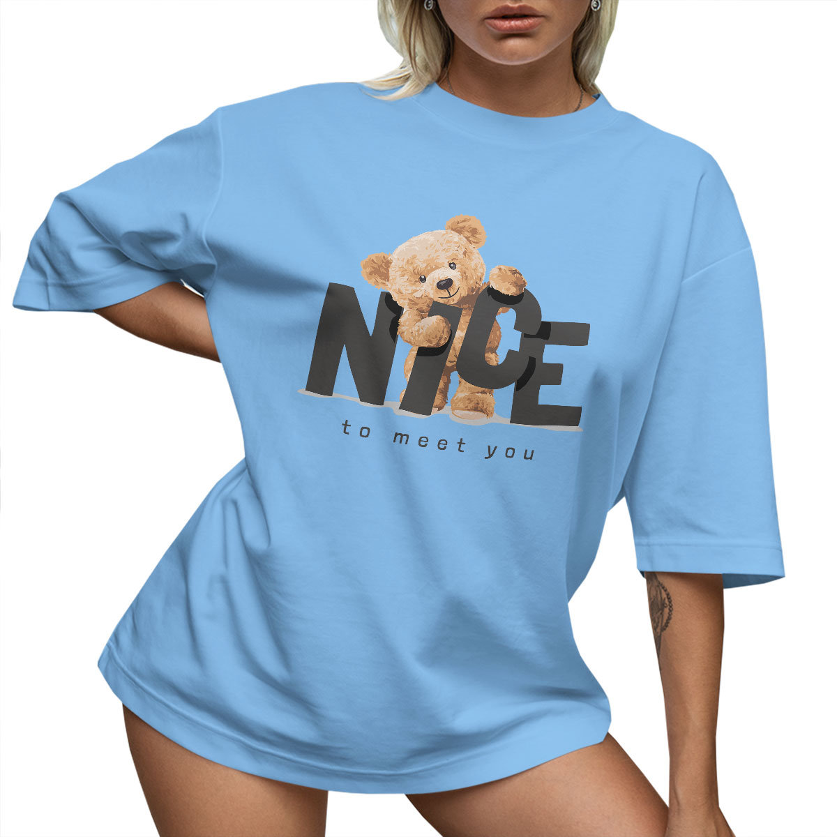 T-SHIRT OVERSIZE LUŹNA KOSZULKA KRÓTKA MIŚ S SUKIENKA JAKOŚĆ