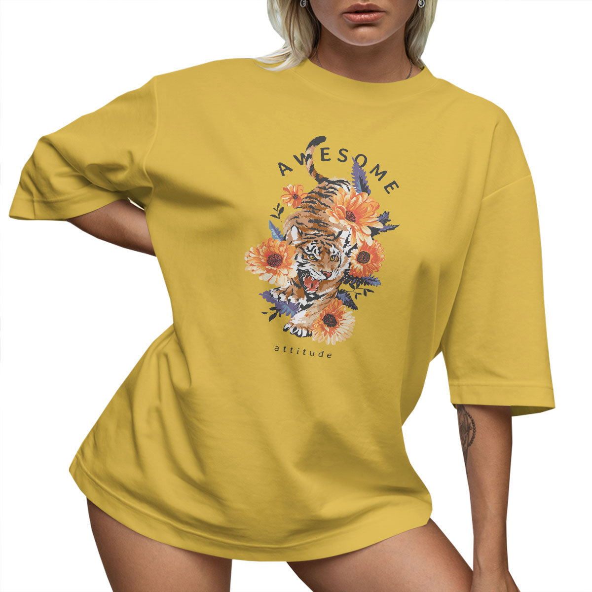 T-SHIRT OVERSIZE LUŹNA KOSZULKA BASIC TYGRYS XL SUKIENKA JAKOŚĆ