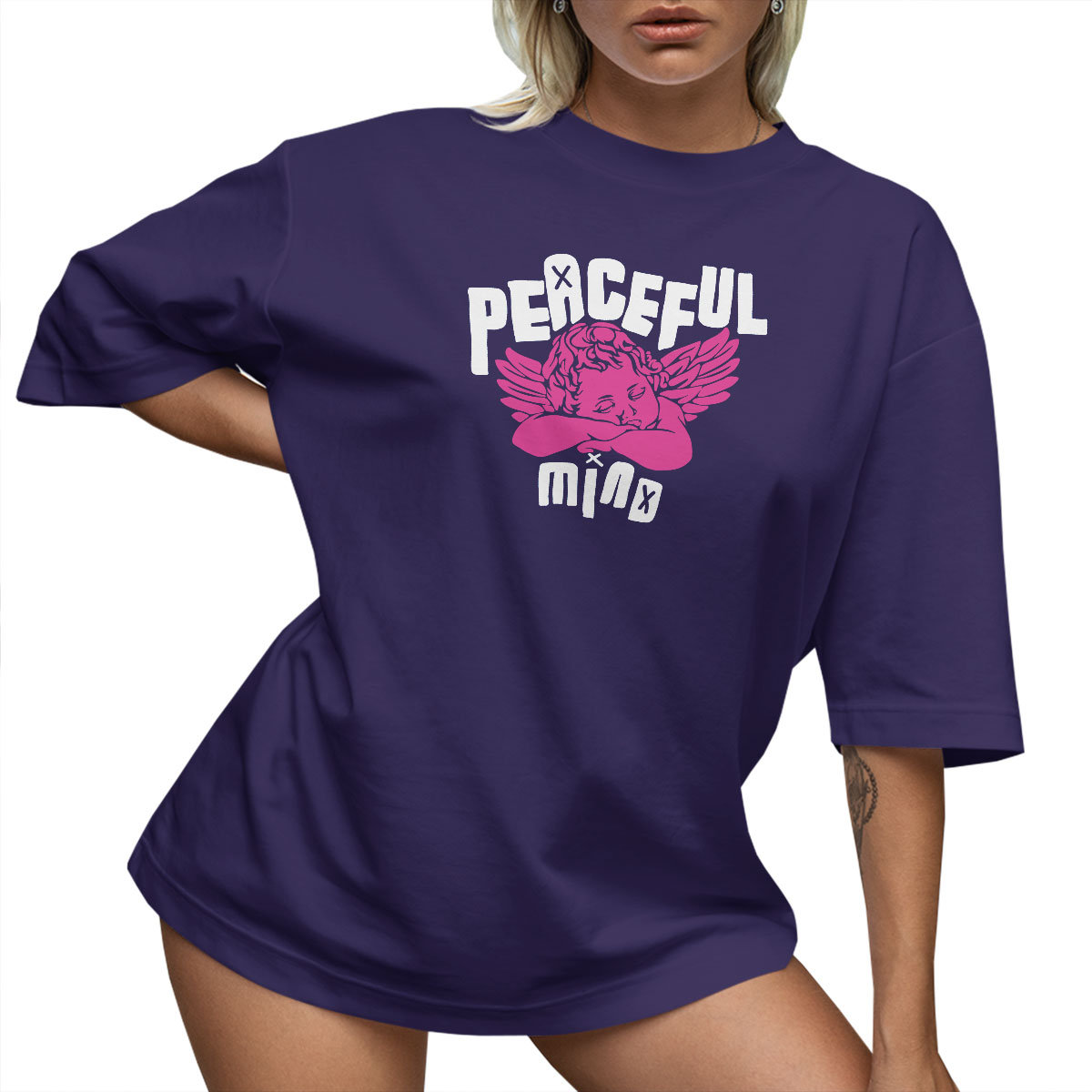 T-SHIRT OVERSIZE LUŹNA KOSZULKA NAPIS ANIOŁ S SUKIENKA JAKOŚĆ