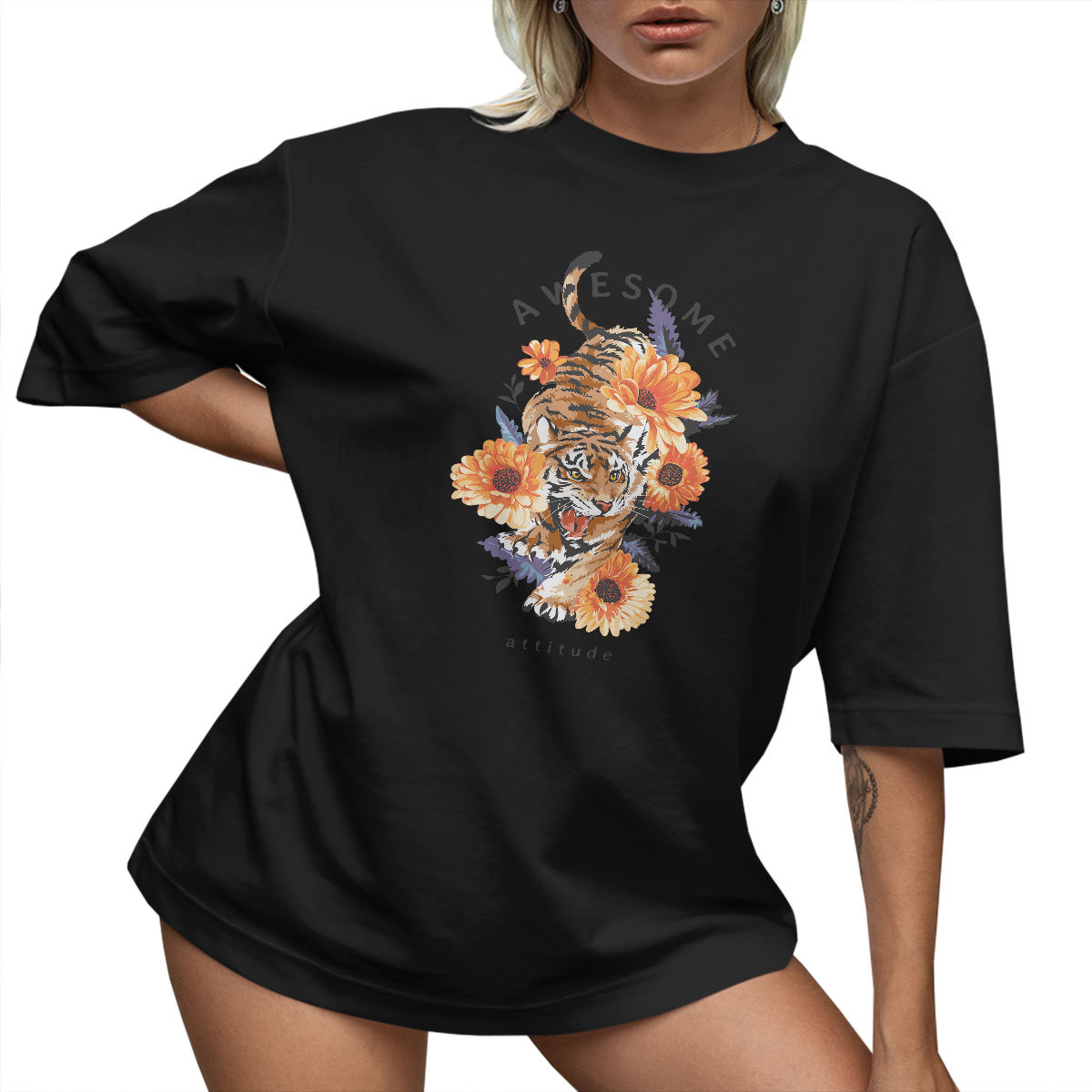 T-SHIRT OVERSIZE LUŹNA KOSZULKA BASIC TYGRYS XL SUKIENKA JAKOŚĆ