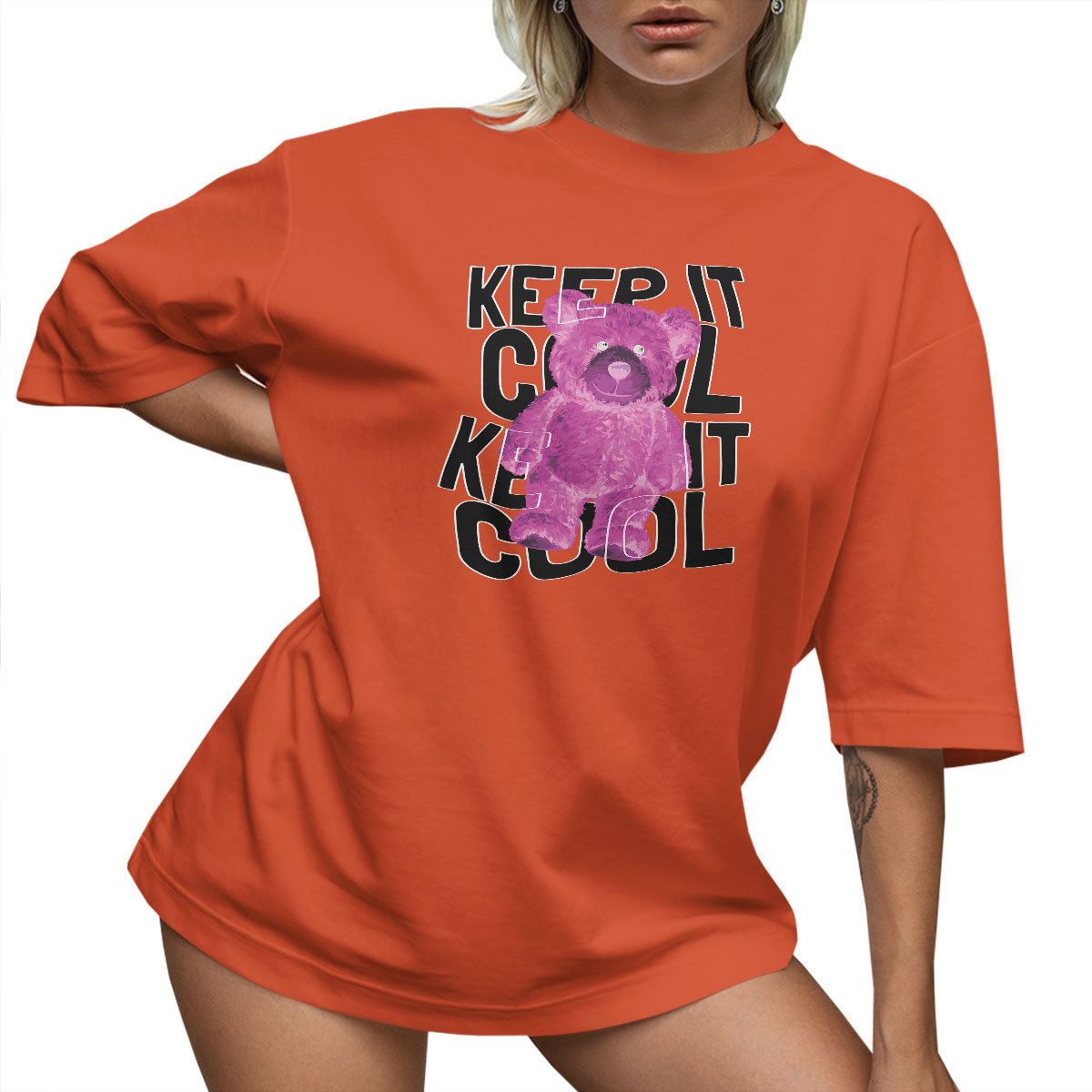 T-SHIRT OVERSIZE LUŹNA KOSZULKA MIŚ KEEP COOL NAPIS S SUKIENKA JAKOŚĆ
