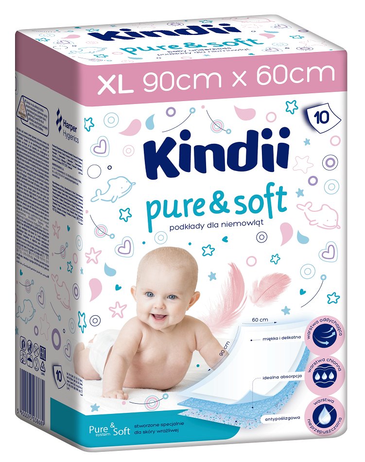 Kindii Pure&Soft Podkłady do przewijania Higieniczne dla dzieci 90x60cm 10s