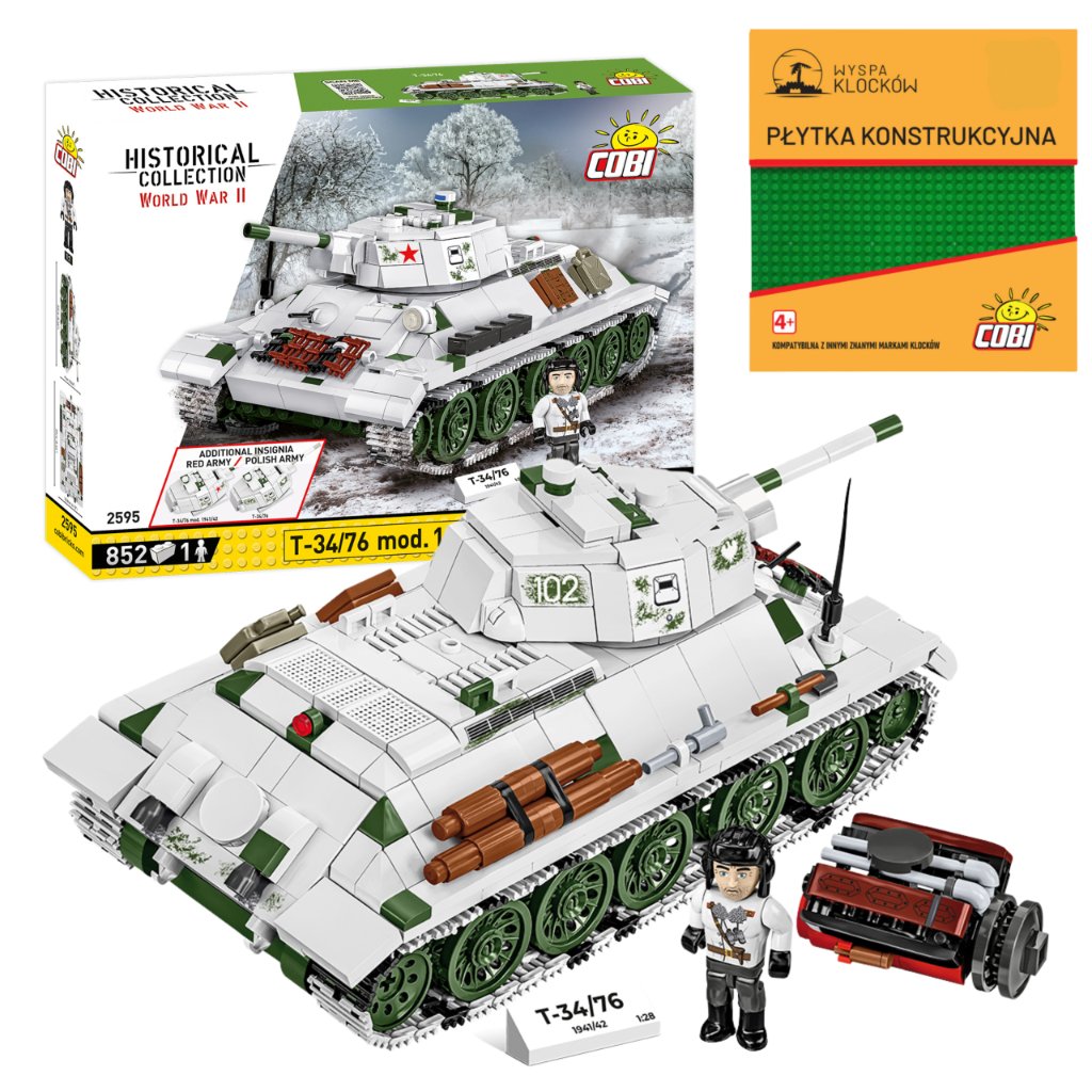 KLOCKI COBI 2595 czołg T34-76 HC WW2 852 El. + PŁYTKA